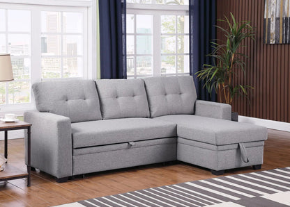 Upholstered pull-out sleeper sectional sofa with chaise in gray fabric on Tampa Home & Garden Store