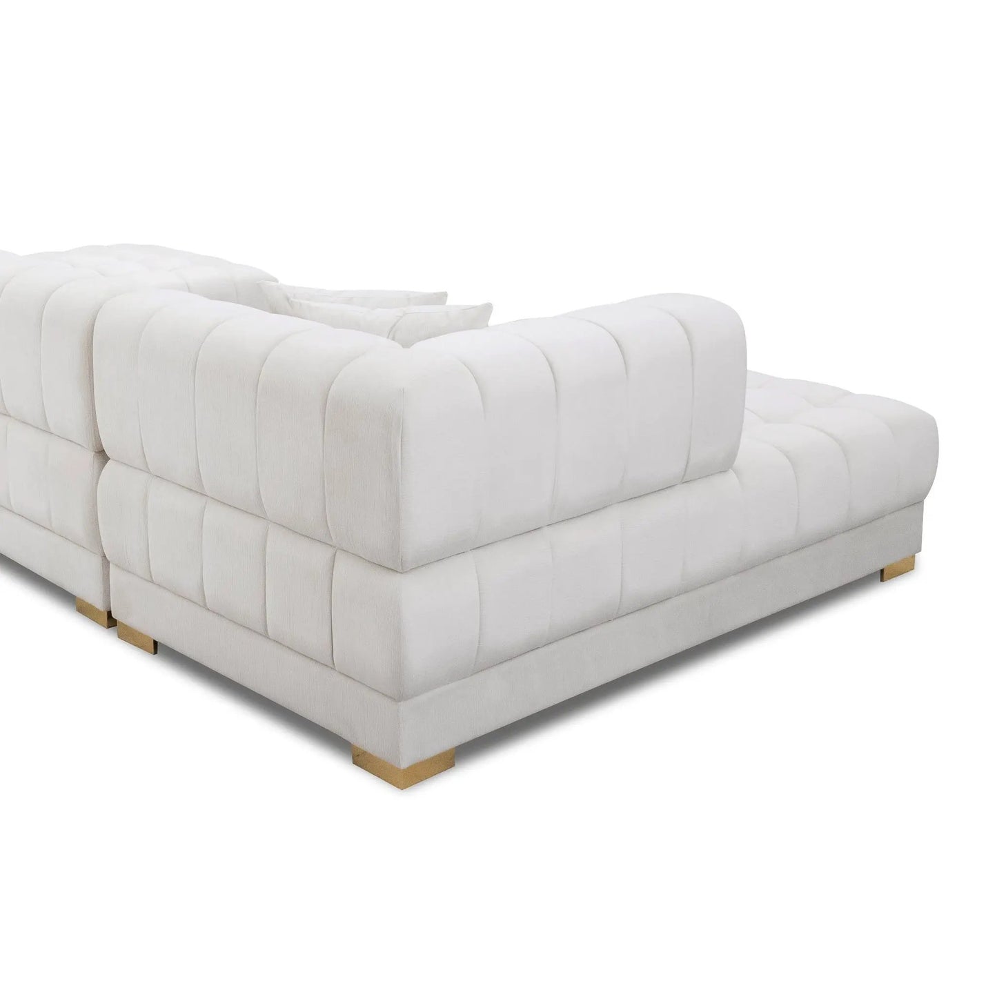 Marlow - U Shape Corner Sofa in ivory tufted fabric with modular sections and wooden legs on Tampa Home & Garden Store