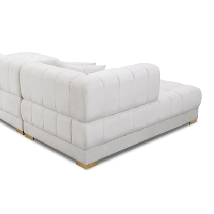 Marlow - U Shape Corner Sofa in ivory tufted fabric with modular sections and wooden legs on Tampa Home & Garden Store