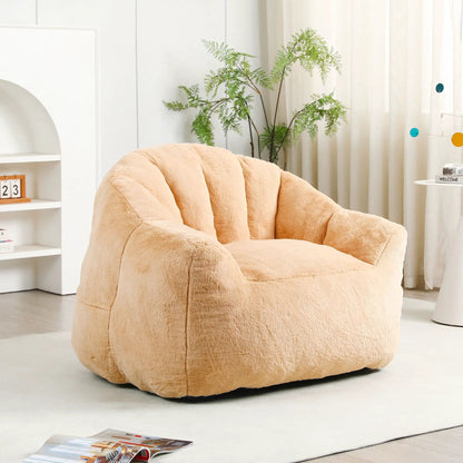 Beanbag chair with built-in armrests in soft beige plush fabric, high-density foam filling on Tampa Home & Garden Store