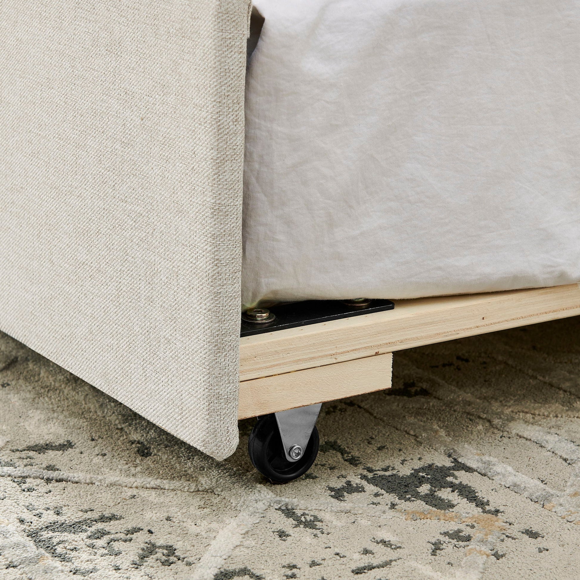 Upholstered daybed trundle with USB charging, beige fabric pull-out bed on casters HouseOfZazla on Tampa Home & Garden Store