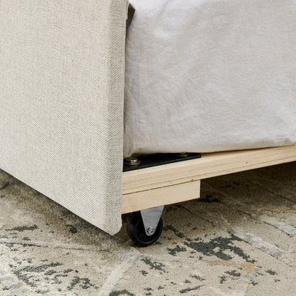 Upholstered daybed trundle with USB charging, beige fabric pull-out bed on casters HouseOfZazla on Tampa Home & Garden Store