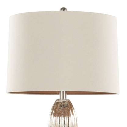 Spade contemporary table lamp with ribbed glass base, mercury nickel hardware, natural shade on Tampa Home & Garden Store
