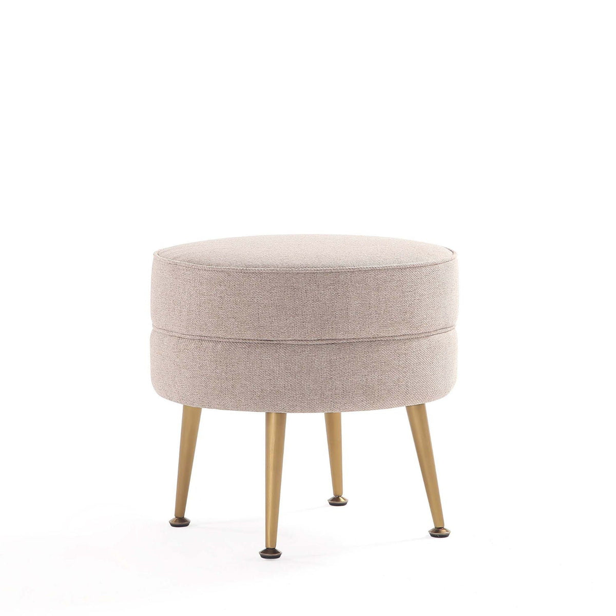 Bailey Upholstered Accent Ottoman beige fabric with wood legs and brass feet HouseOfZazla on Tampa Home & Garden Store