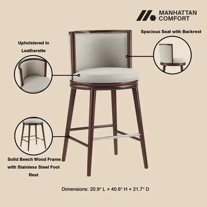 Evalyn Barstool, bar-height 28–30, beech wood frame, beige leatherette upholstery, HouseOfZazla on Tampa Home & Garden Store