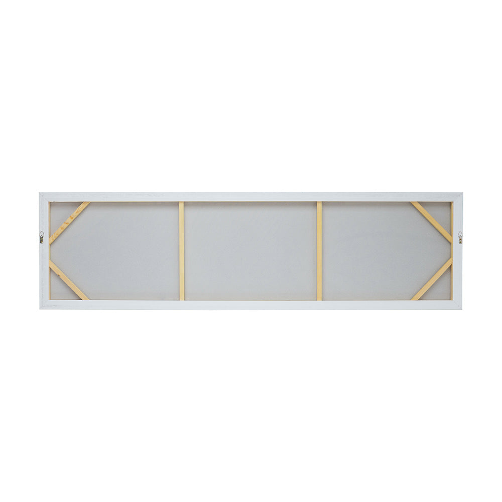 Elongated rectangle wall art with silver frame and gold-toned back braces on Tampa Home & Garden Store