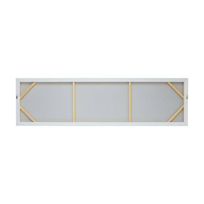 Elongated rectangle wall art with silver frame and gold-toned back braces on Tampa Home & Garden Store