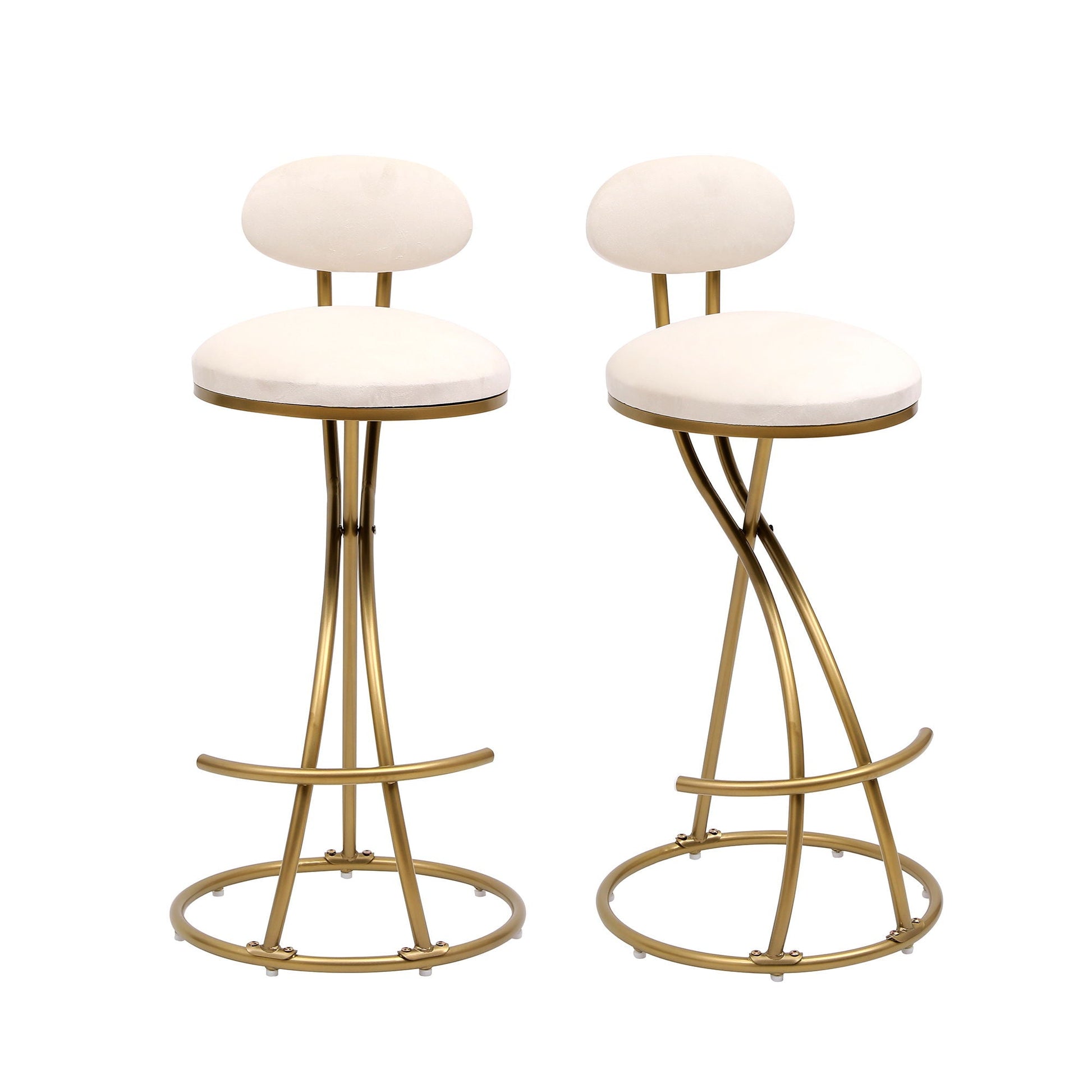 Bar stools by HouseOfZazla cream upholstered counterheight backrests 2pc gold metal legs on Tampa Home & Garden Store