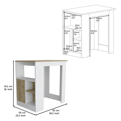 Kitchen Island with 3 open shelves and push-to-open cabinet in white/macadamia on Tampa Home & Garden Store