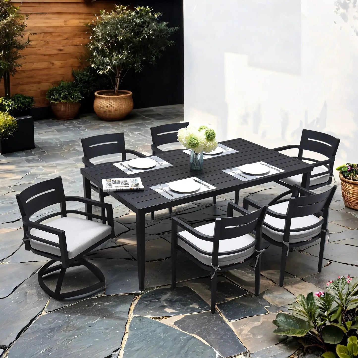 Outdoor Modern Dining Set with Cushioned Chairs