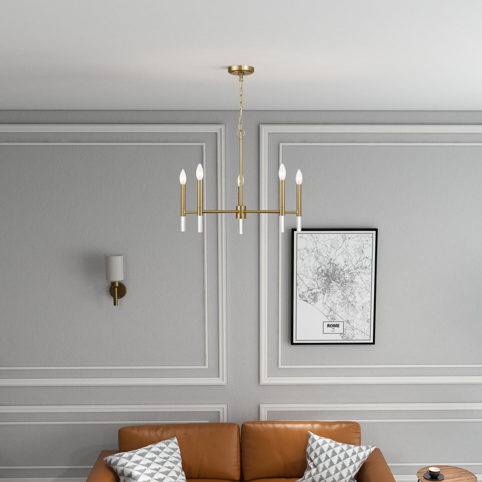 Courtyard 5-Light Candle Chandelier clear glass with gold finish, chain-hung by HouseOfZazla on Tampa Home & Garden Store