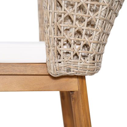 Outdoor Acacia Wood Bar Stools set of 2 with woven wicker frame HouseOfZazla on Tampa Home & Garden Store