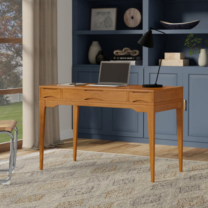 Handcrafted Writing Desk with Keyboard Tray in natural wood finish, laptop on desk surface on Tampa Home & Garden Store
