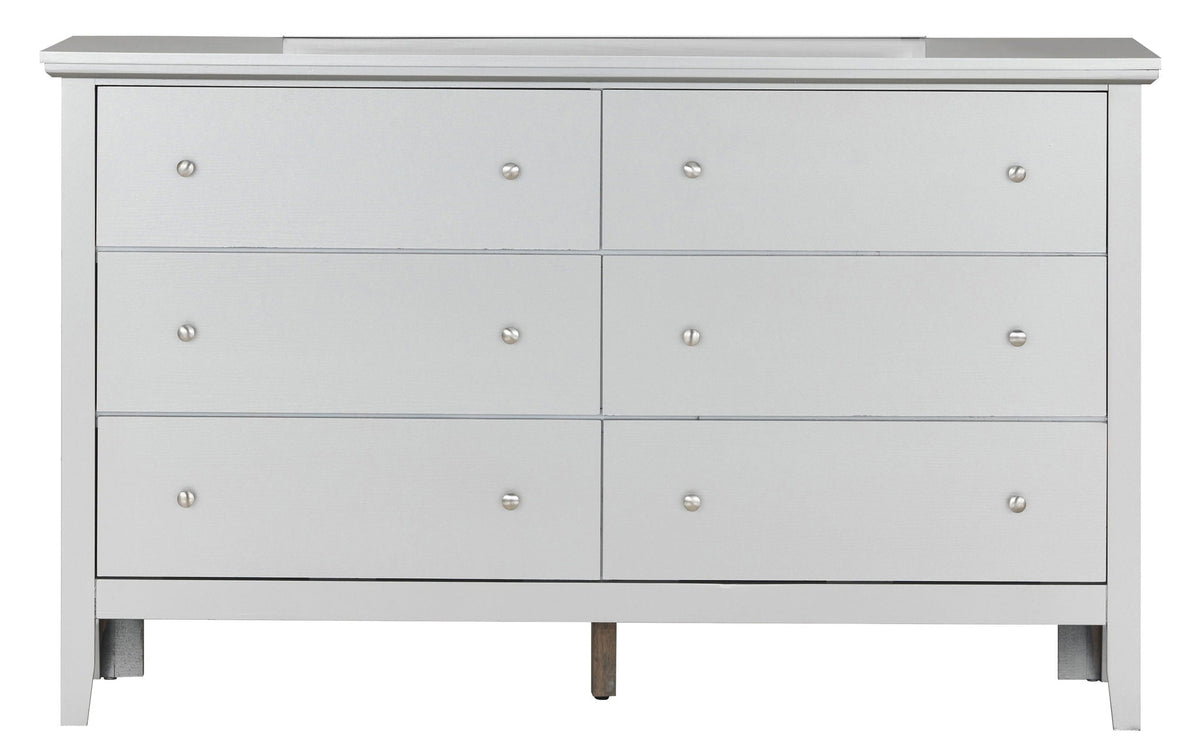 Primo Dresser light gray finish 8-drawer dresser with silver knob pulls on Tampa Home & Garden Store