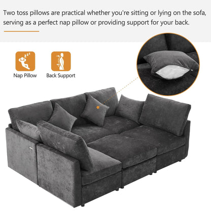 Sectional sofa 2pc U-shaped with ottoman and USB ports in gray fabric Unique Piece Furniture on Tampa Home & Garden Store
