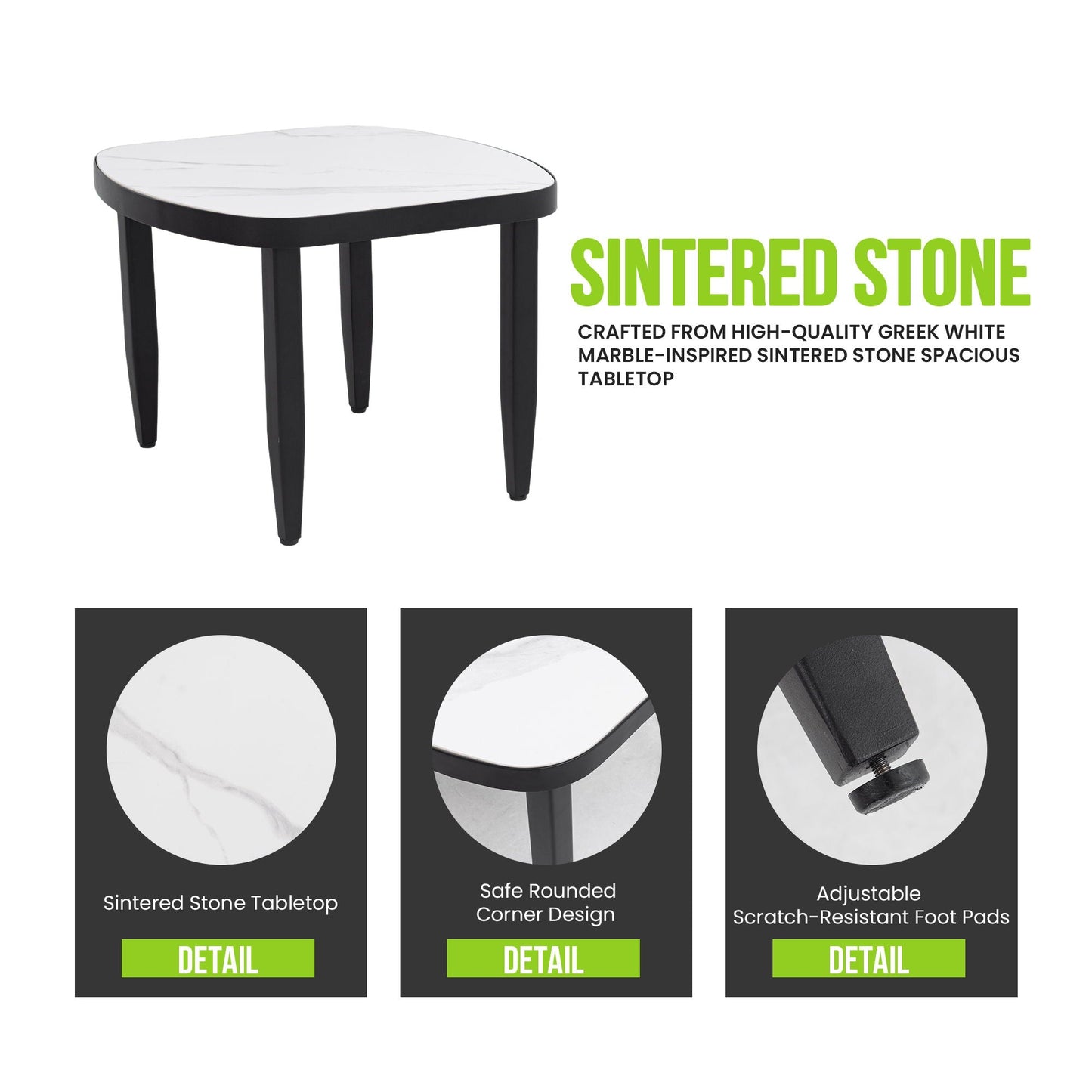 Outdoor Elegance Table coffee table with rounded corners and white sintered stone top on Tampa Home & Garden Store