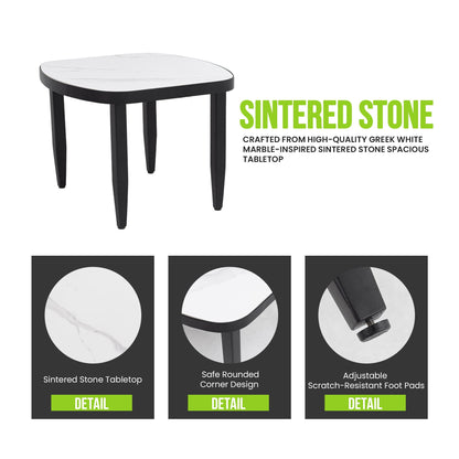 Outdoor Elegance Table coffee table with rounded corners and white sintered stone top on Tampa Home & Garden Store