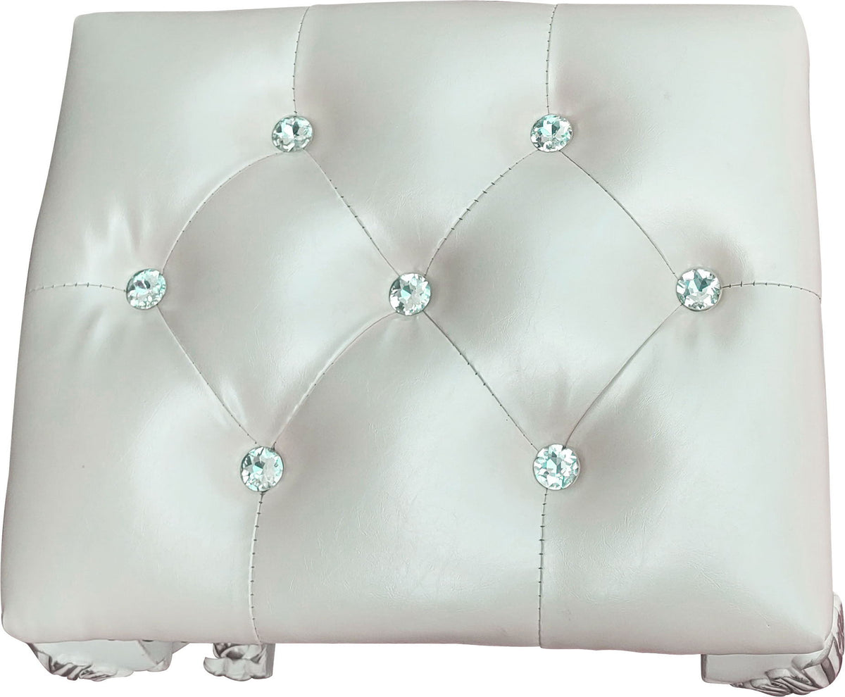 Bone white vanity stool with foam PU leather seat, crystal buttons and tufting HouseOfZazla base on Tampa Home & Garden Store