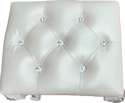 Bone white vanity stool with foam PU leather seat, crystal buttons and tufting HouseOfZazla base on Tampa Home & Garden Store