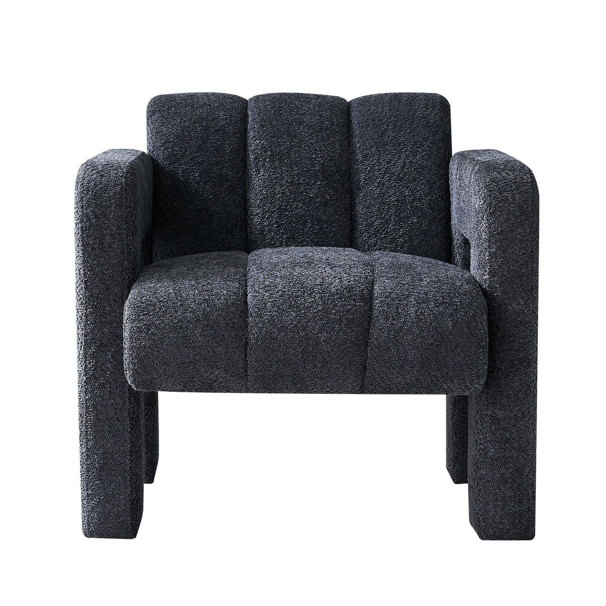 Boucle upholstered accent chair with a solid wood frame in dark charcoal boucle fabric on Tampa Home & Garden Store