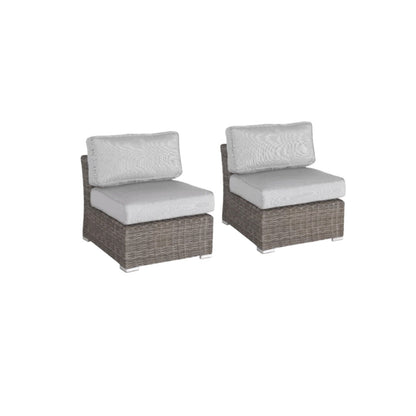 Armless patio chair set with white cushions and brown wicker frames (2 chairs) HouseOfZazla on Tampa Home & Garden Store