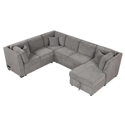 Sleeper sectional sofa in gray fabric with storage chaise by HouseOfZazla on Tampa Home & Garden Store