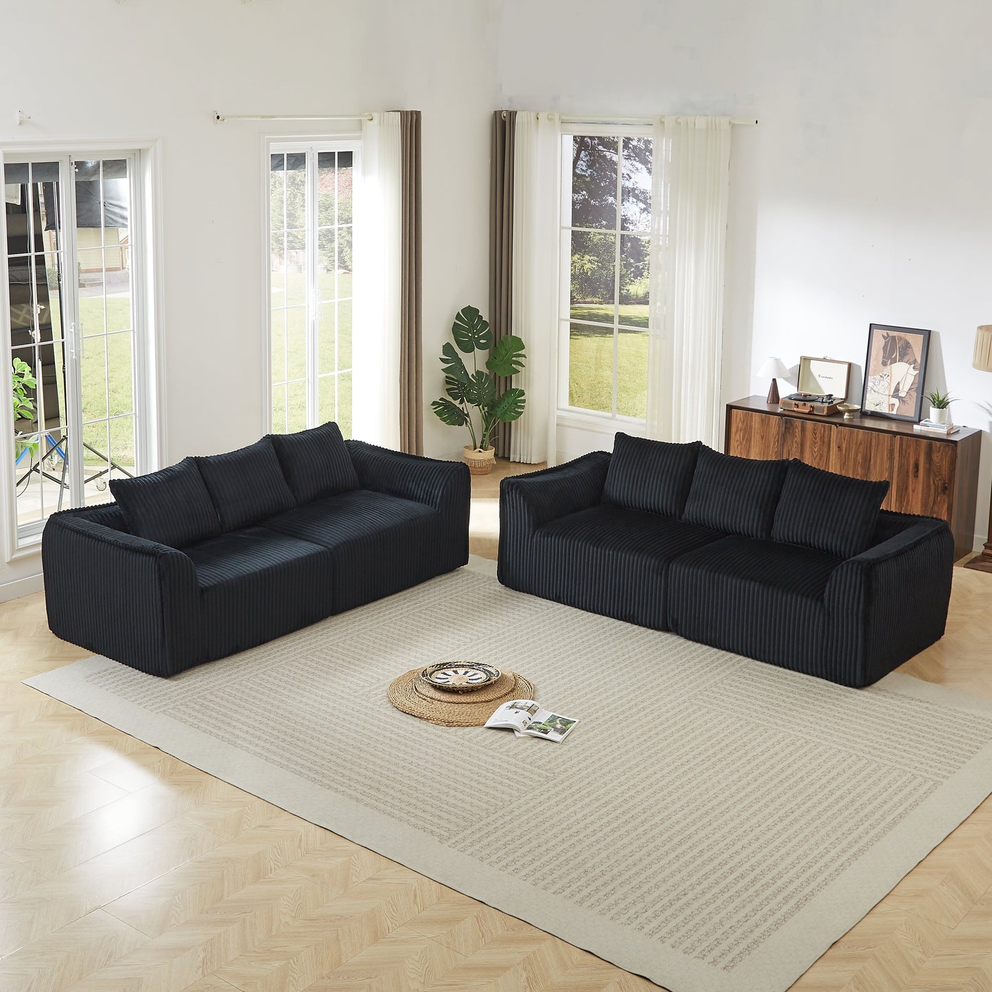 Minimalist and Durable Corduroy Six Seater Sofa