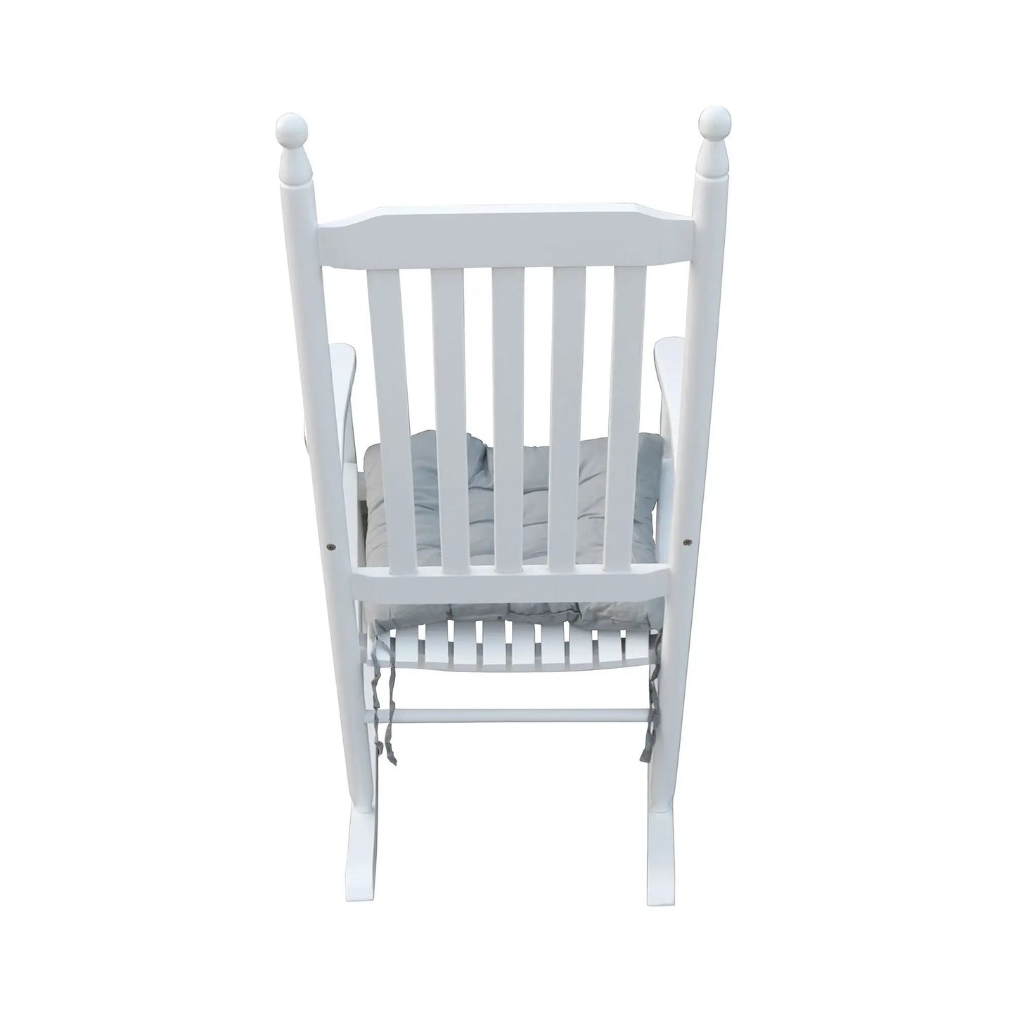 Wooden porch rocker chair white with gray cushion on Tampa Home & Garden Store