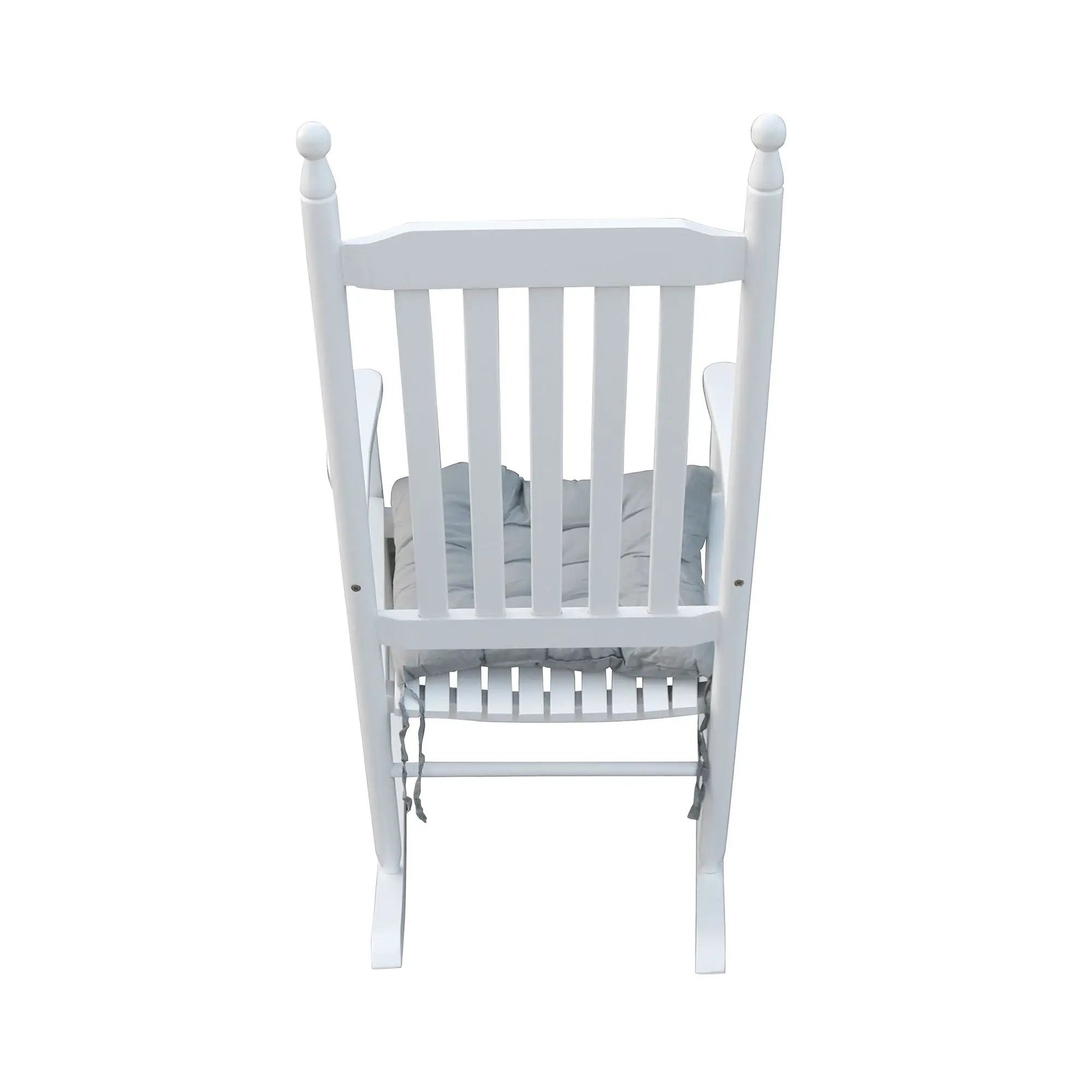 Wooden porch rocker chair white with gray cushion on Tampa Home & Garden Store