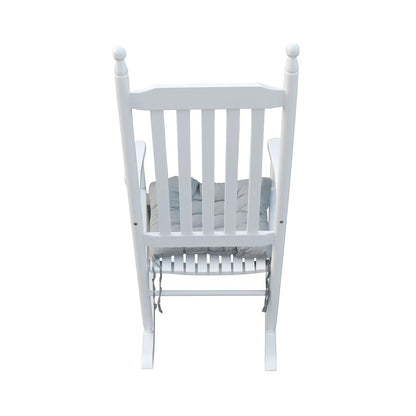 Wooden porch rocker chair white with gray cushion on Tampa Home & Garden Store