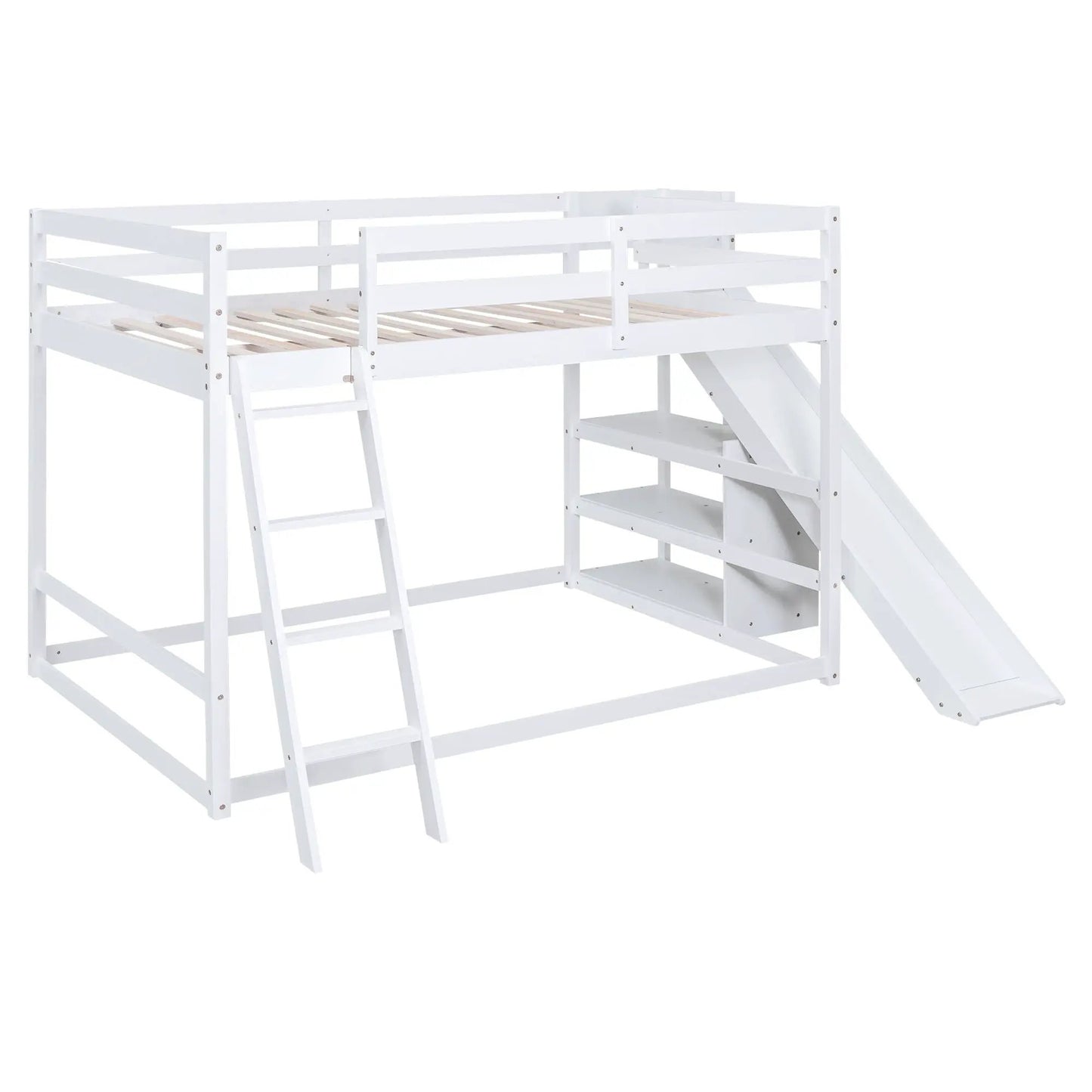 White pine bunk bed with ladder, slide, and shelves by Unique Piece Furniture on Tampa Home & Garden Store