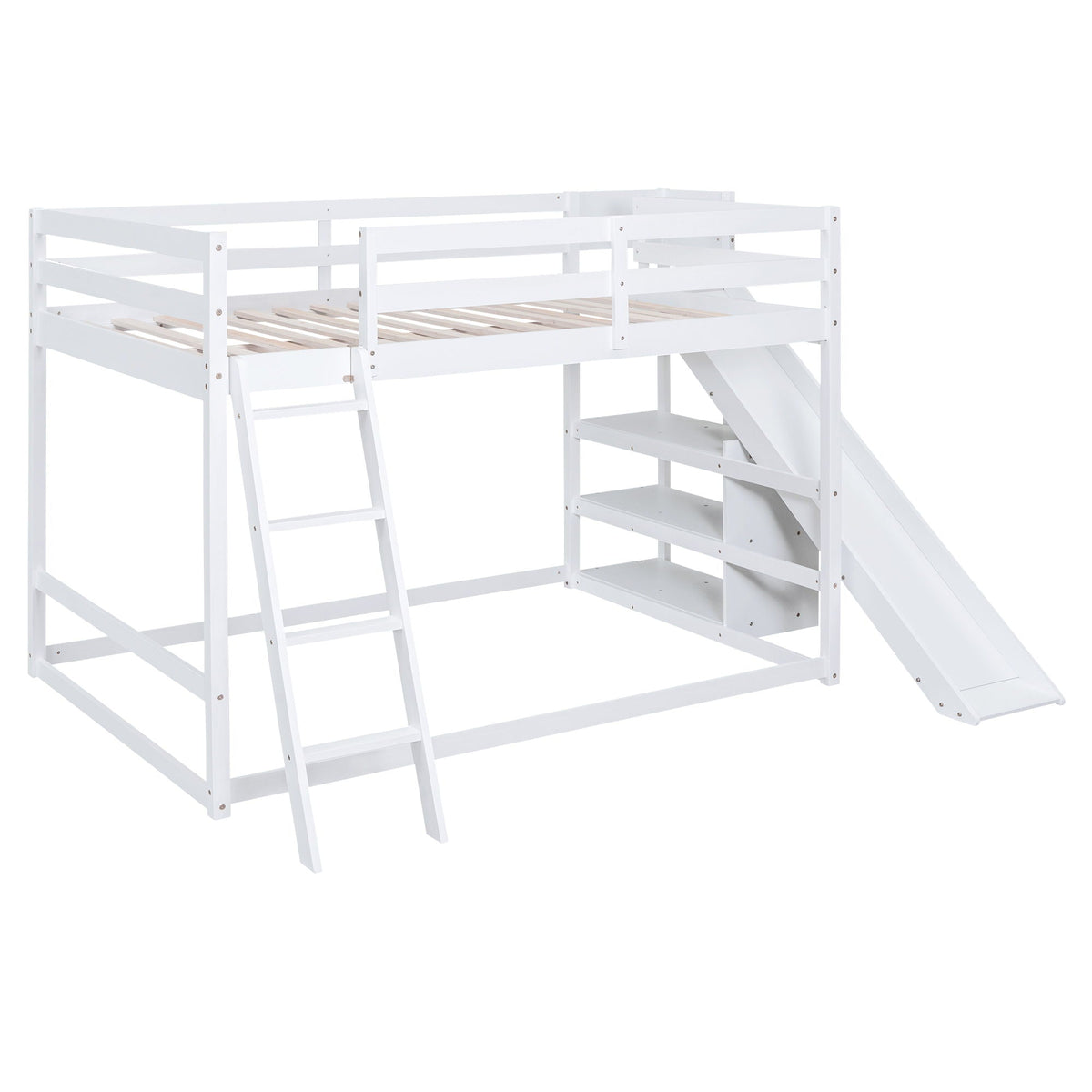 Bunk bed with ladder, slide, and shelves in white pine wood by HouseOfZazla on Tampa Home & Garden Store
