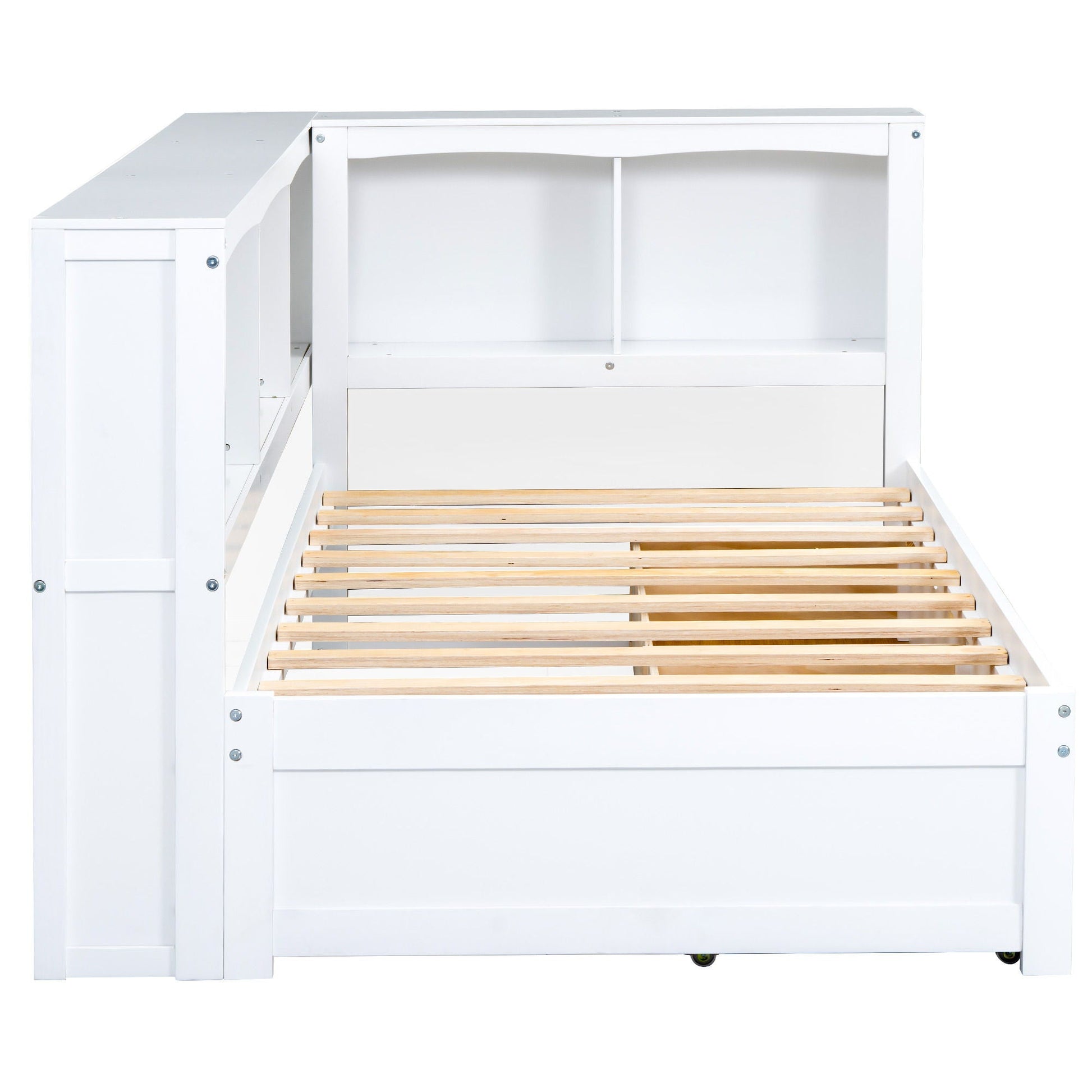 Daybed with white cabinet, 2 drawers, shelf, wood slat base on Tampa Home & Garden Store