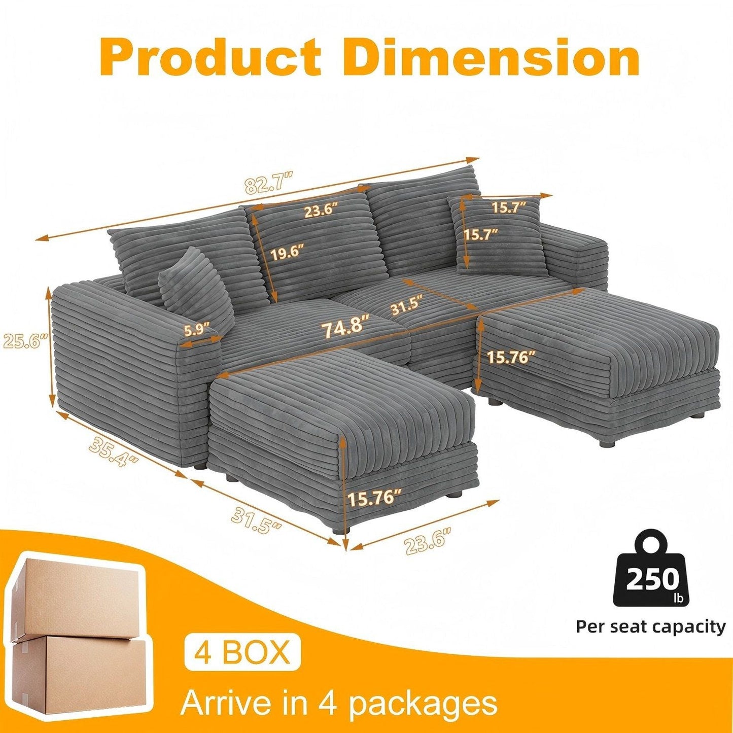Convertible Sofa With Deep Seat and Pillows