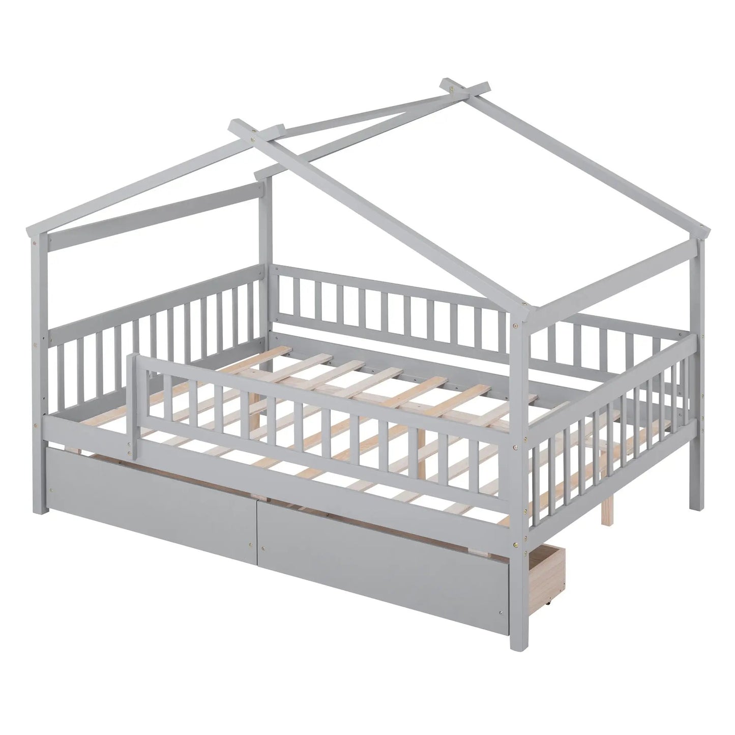 House Bed With 2 Drawers, light gray wooden storage bed with slatted base on Tampa Home & Garden Store