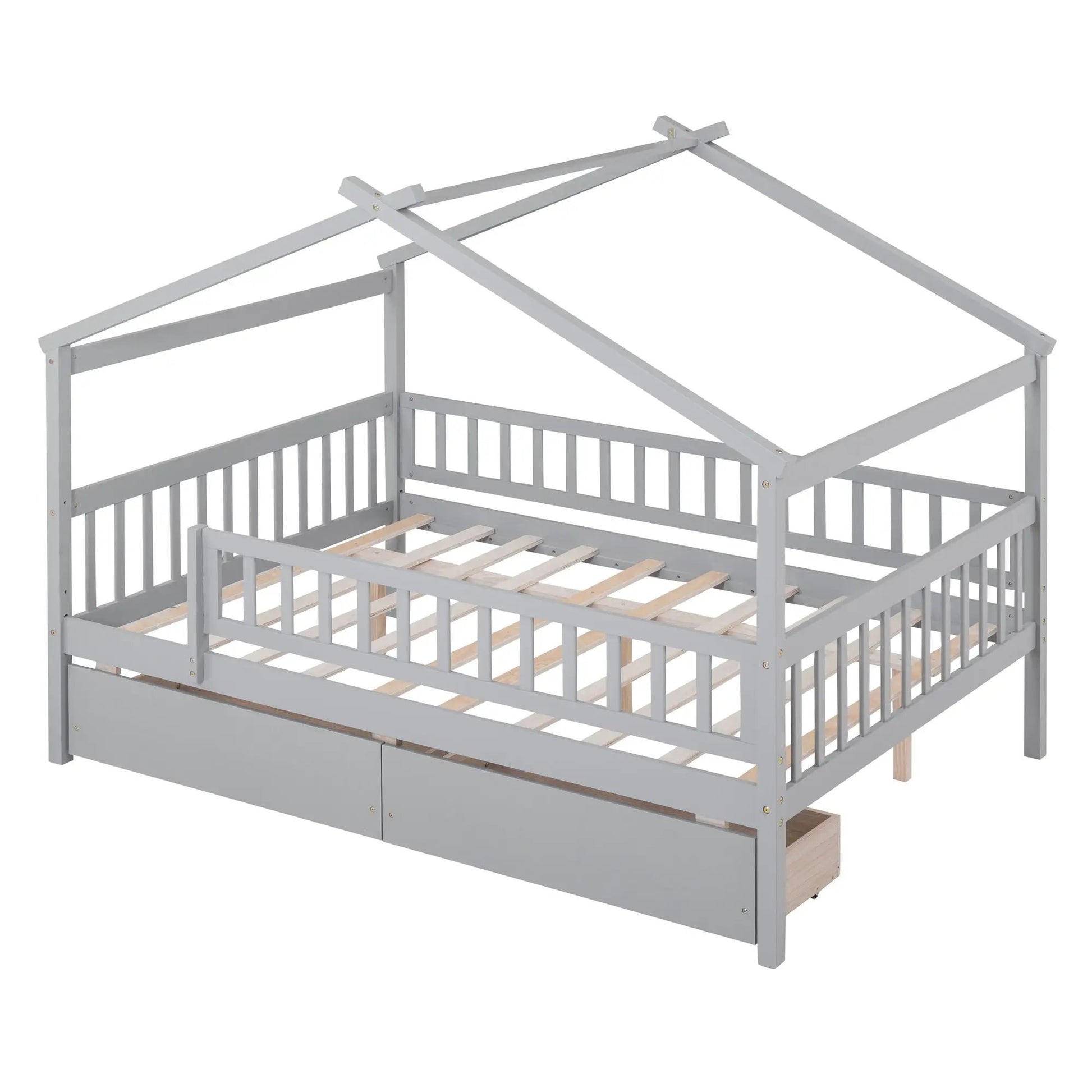 House Bed With 2 Drawers, light gray wooden storage bed with slatted base on Tampa Home & Garden Store