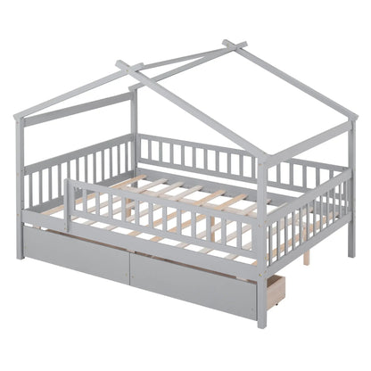 House Bed With 2 Drawers, light gray wooden storage bed with slatted base on Tampa Home & Garden Store