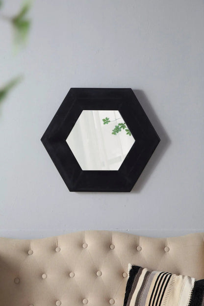 Hexagon wall mirror with black wooden frame for living room decor on Tampa Home & Garden Store