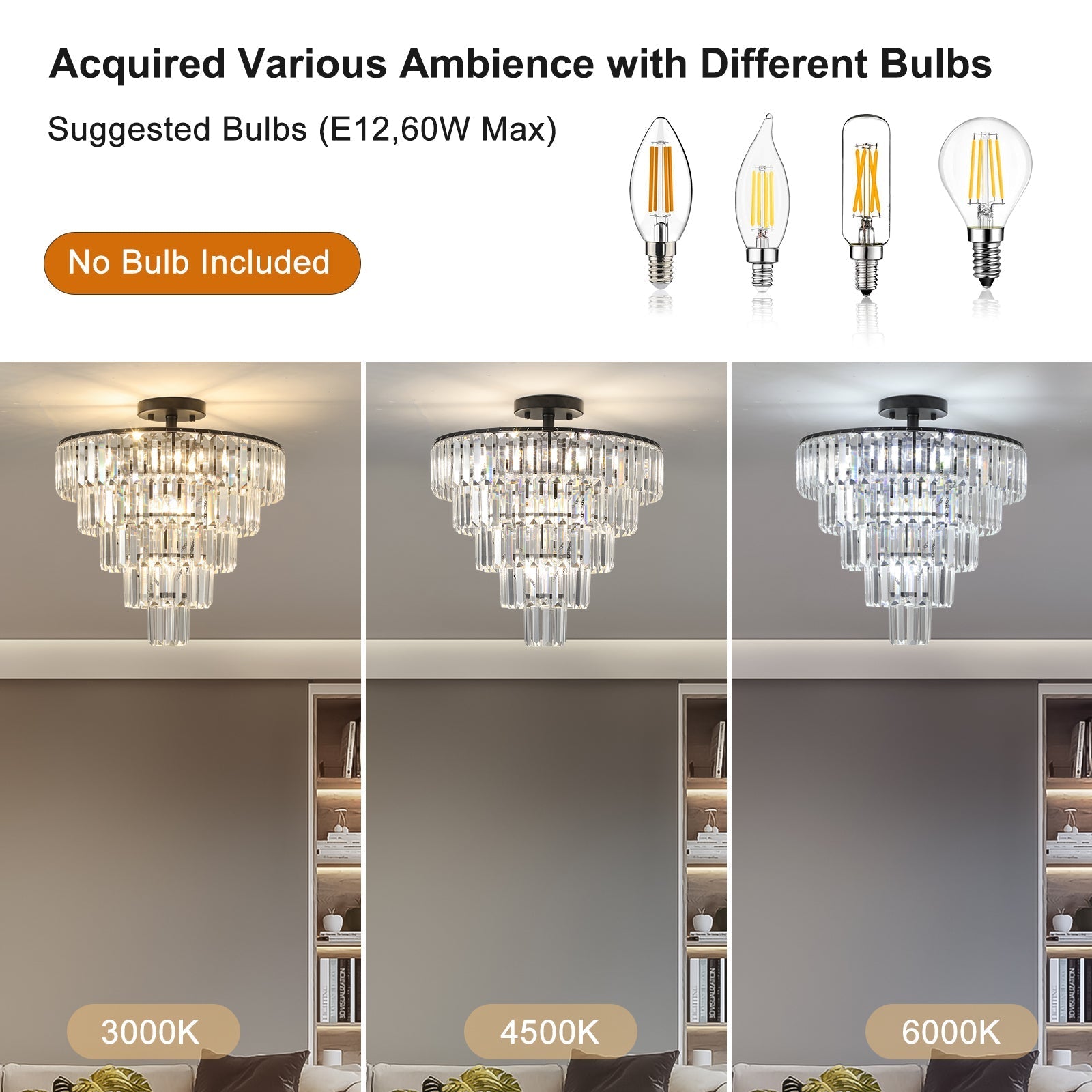 Chandelier 10-light flush mount, black crystal with tiered prisms by HouseOfZazla on Tampa Home & Garden Store