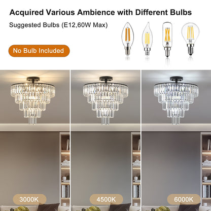Chandelier 10-light flush mount, black crystal with tiered prisms by HouseOfZazla on Tampa Home & Garden Store