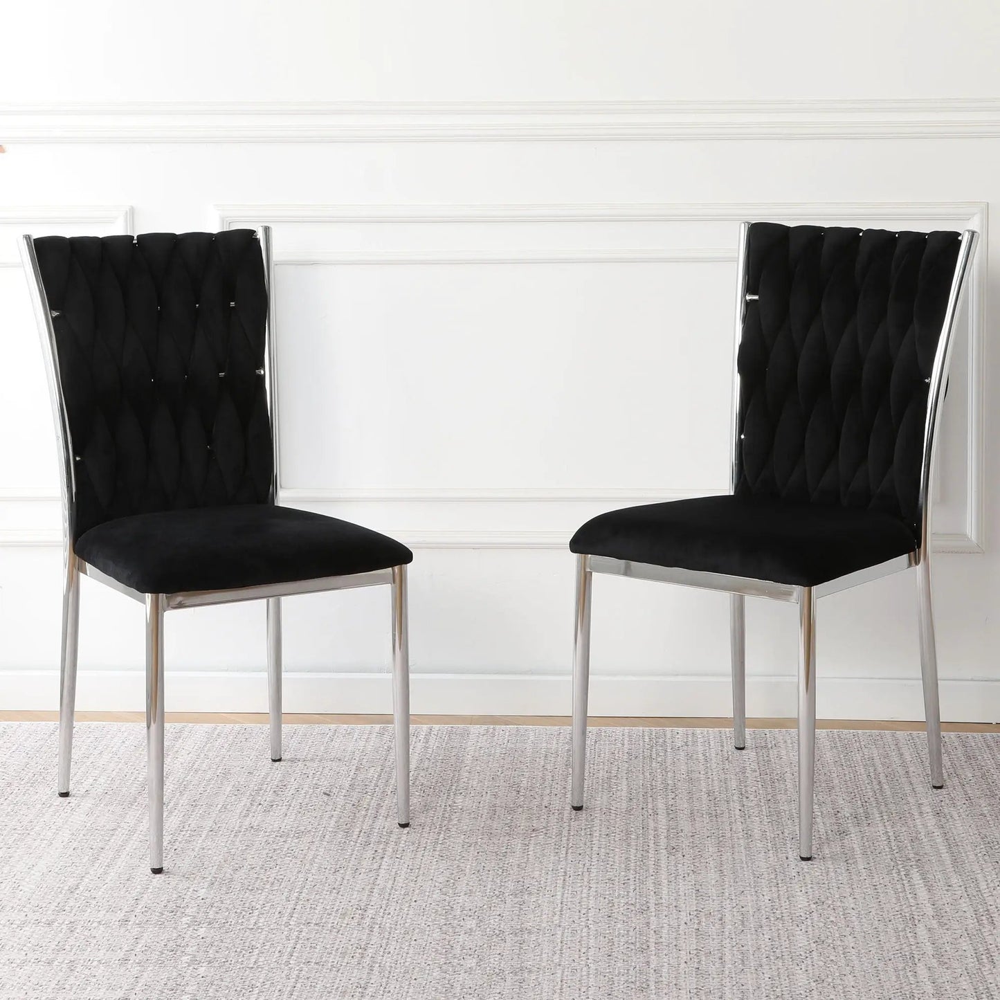 Modern dining chair set pair in black tufted velvet with chrome legs by Unique Piece Furniture on Tampa Home & Garden Store