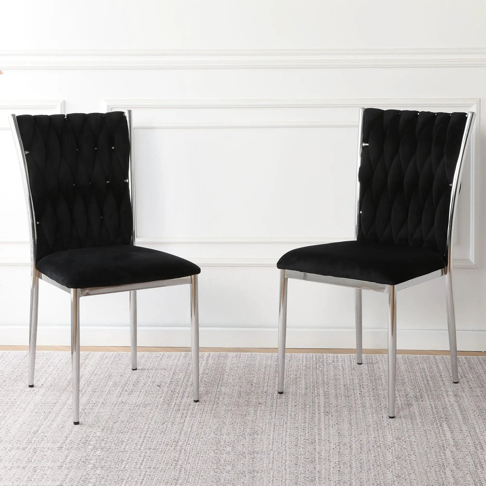 Modern dining chair set pair in black tufted velvet with chrome legs by Unique Piece Furniture on Tampa Home & Garden Store