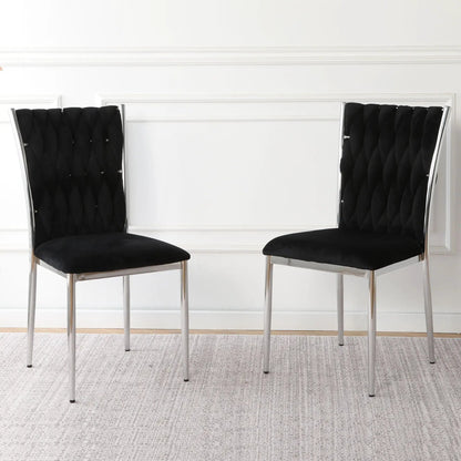 Modern dining chair set pair in black tufted velvet with chrome legs by Unique Piece Furniture on Tampa Home & Garden Store