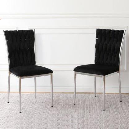 Set of 2 black fabric dining chairs with tufted back and chrome legs on Tampa Home & Garden Store