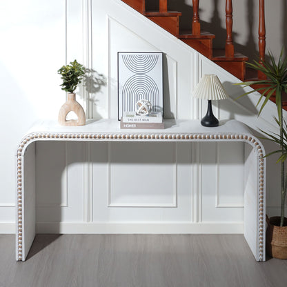 Waterfall Console Table white curved frame with light brown bead trim by HouseOfZazla on Tampa Home & Garden Store