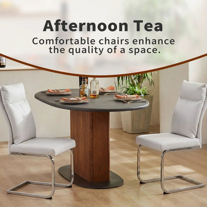 Modern dining chair set (2 pcs) with white cushions and chrome legs around a round table on Tampa Home & Garden Store