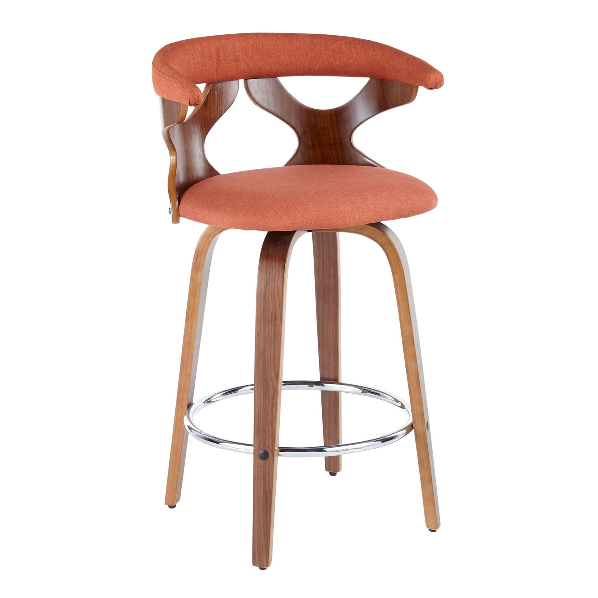 Mid Century Modern Counter Stool Swivel orange fabric, wood frame, chrome footring HouseOfZazla on Tampa Home & Garden Store