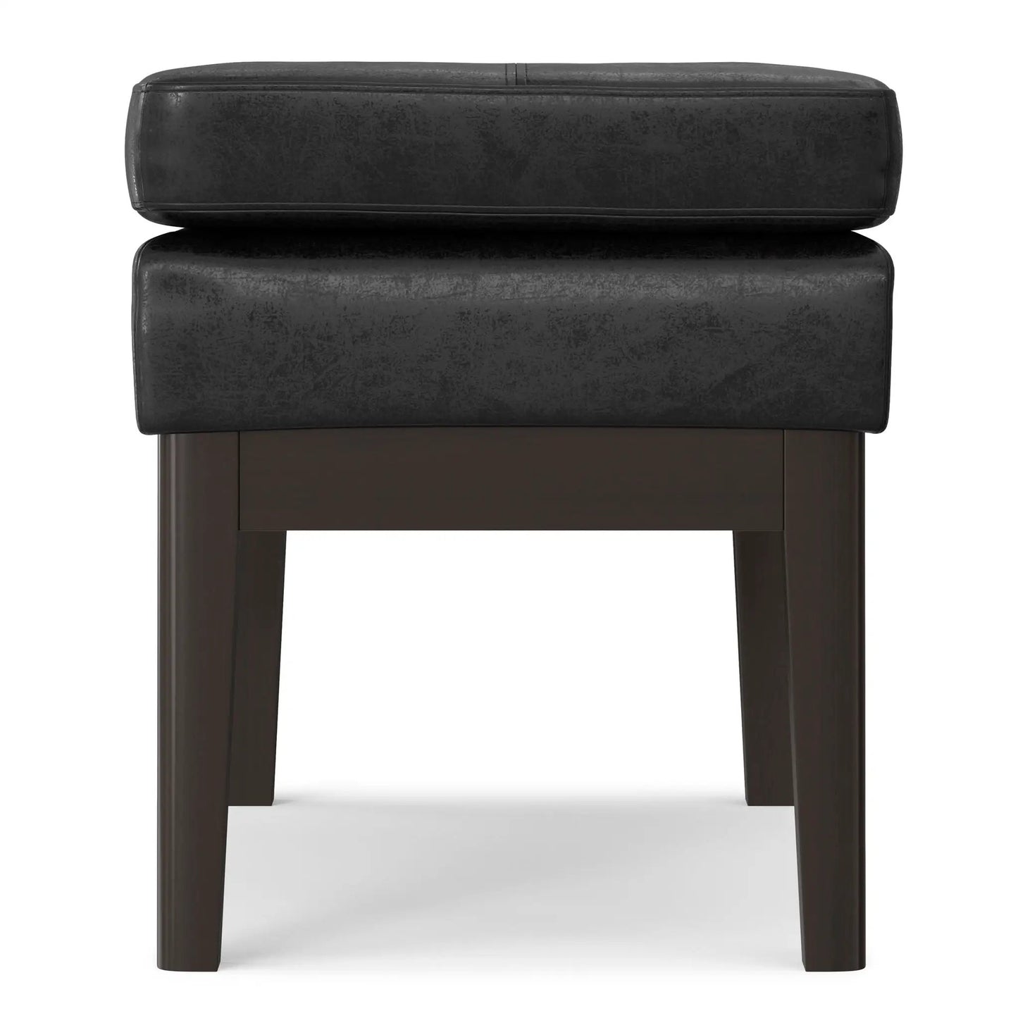 Carlson Ottoman Bench black leather with dark wood legs mid-century design on Tampa Home & Garden Store