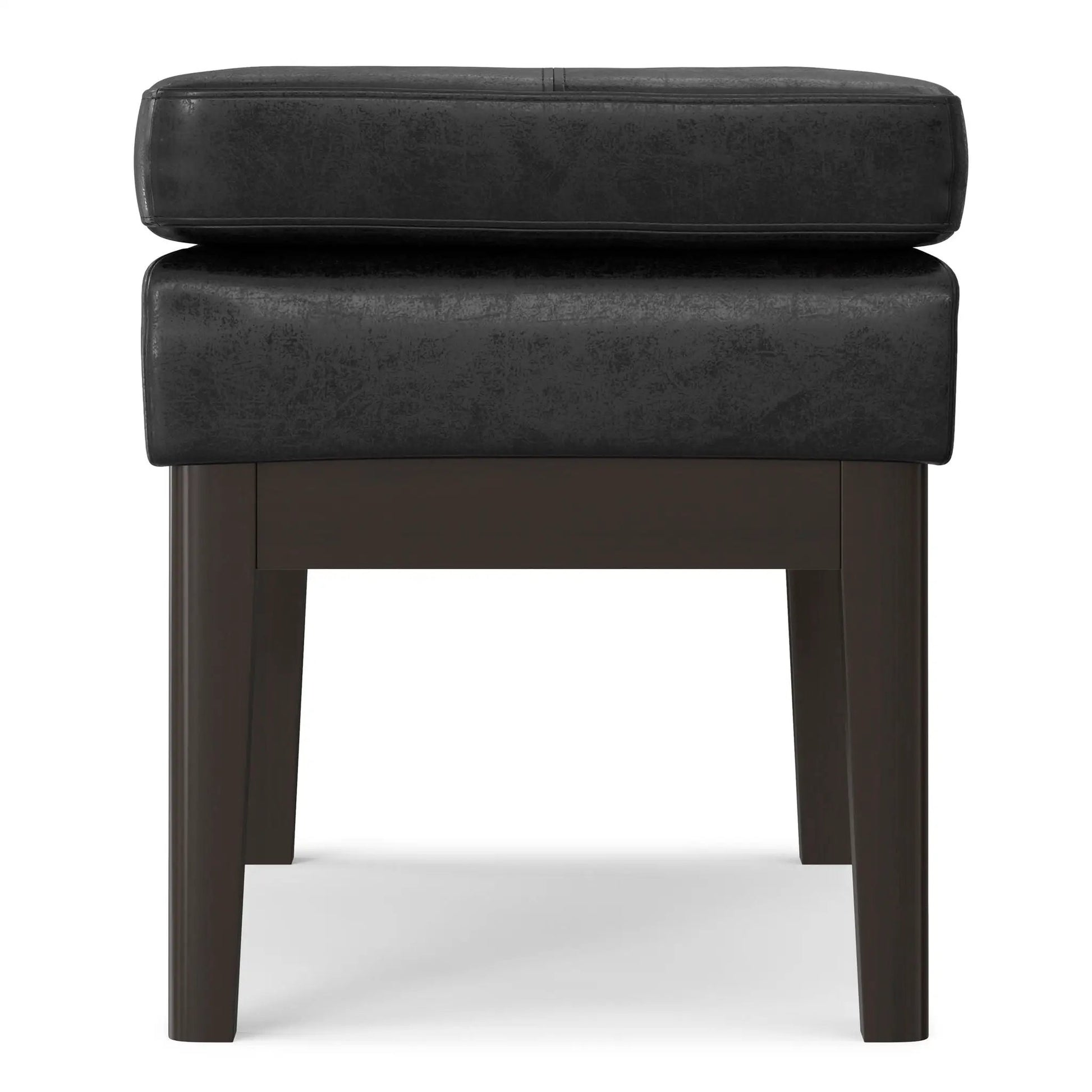 Carlson Ottoman Bench black leather with dark wood legs mid-century design on Tampa Home & Garden Store