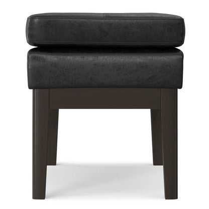 Carlson Ottoman Bench black leather with dark wood legs mid-century design on Tampa Home & Garden Store
